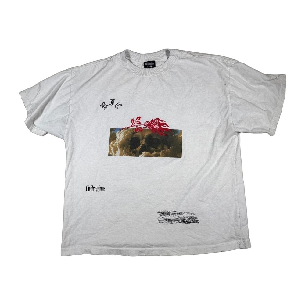 Civilregime White RFC Skull Rose Graphic T Shirt Medium Mens